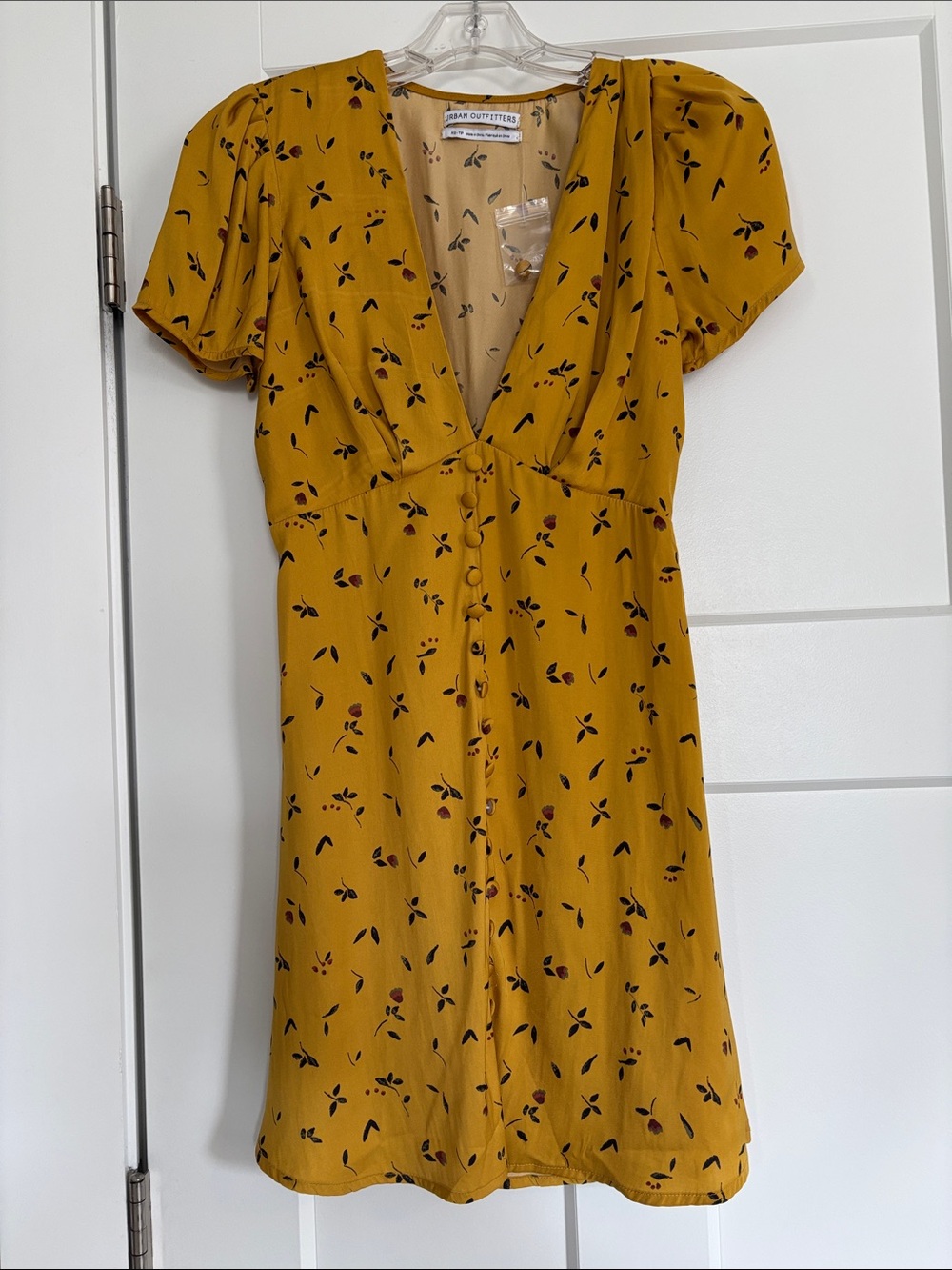 Urban Outfitters Mustard Mini Dress with Dark Floral Print